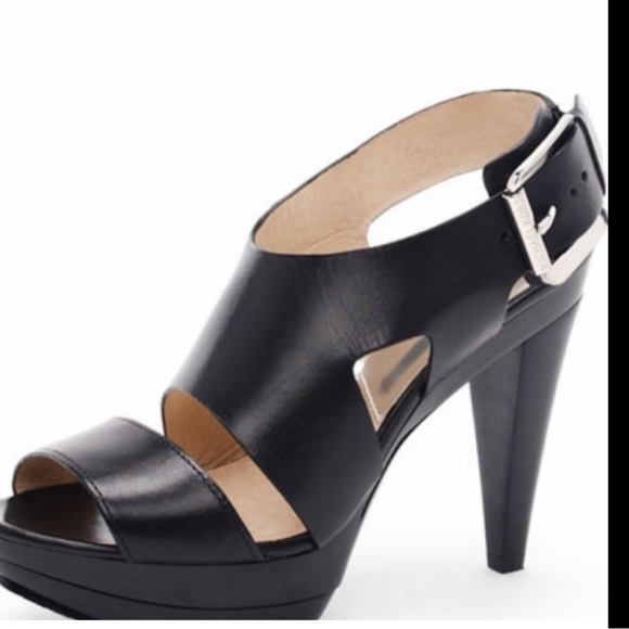Michael Kors Shoes - Michael Kors Black Leather Sandal 5” Heels NWOT